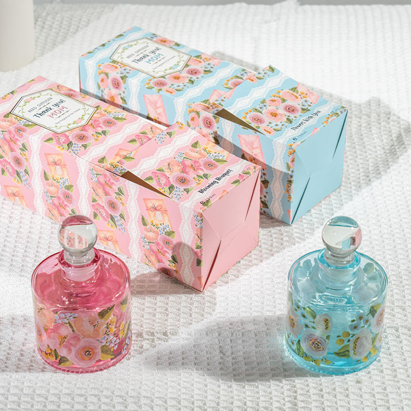 Difusor de palheta de garrafa de vidro redondo elegante para o dia das mães