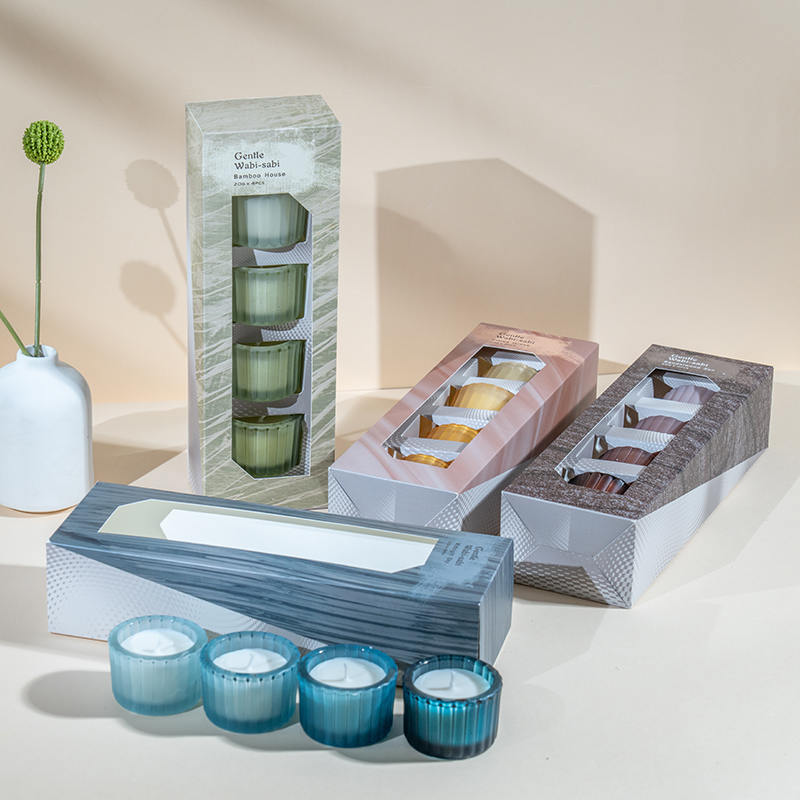 Conjunto de 4 copos para velas de vidro anões pequenos listrados verticais