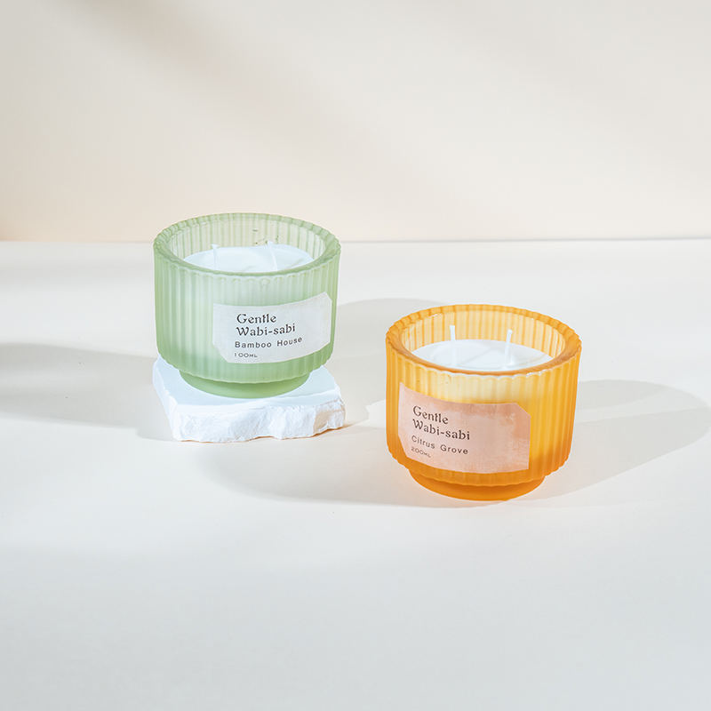 Copo de vela de vidro redondo com listras verticais velas perfumadas - fornecedor de velas de cera de soja ecológica