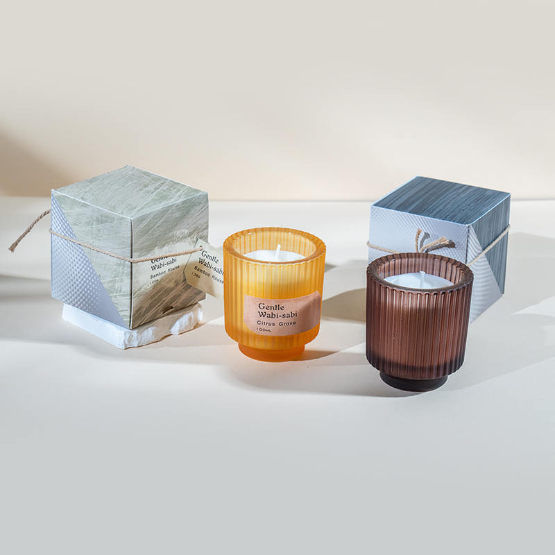 Copo de vela de vidro redondo com listras verticais velas perfumadas - fornecedor de velas de cera de soja ecológica