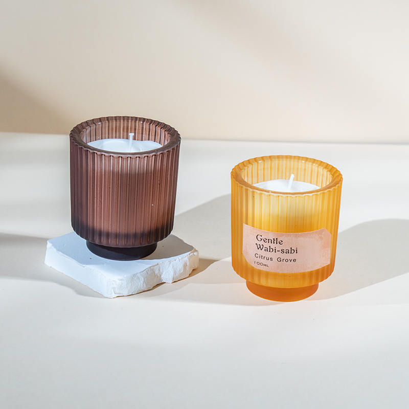 Copo de vela de vidro redondo com listras verticais velas perfumadas - fornecedor de velas de cera de soja ecológica