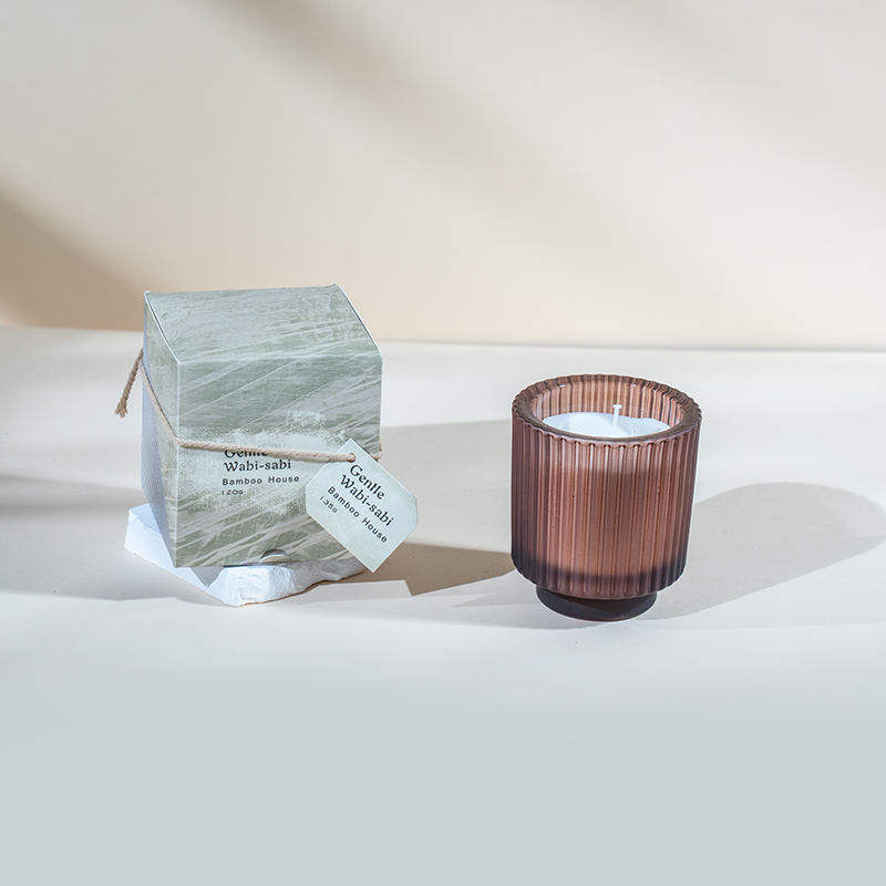 Copo de vela de vidro redondo com listras verticais velas perfumadas - fornecedor de velas de cera de soja ecológica