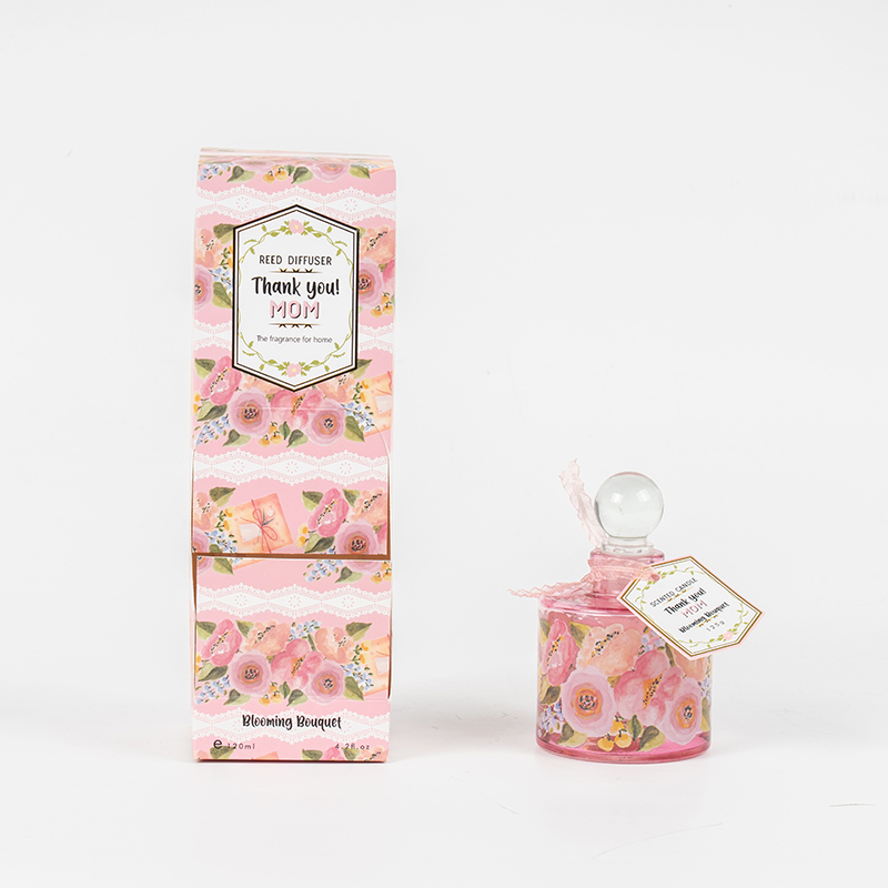 Difusor de palheta de garrafa de vidro redondo elegante para o dia das mães