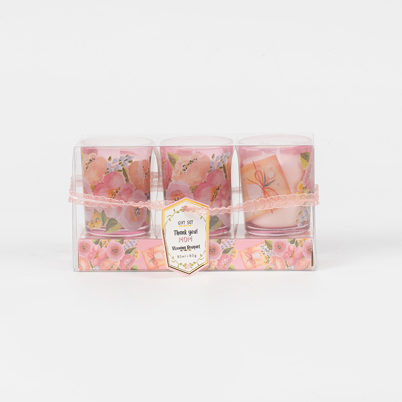 Conjunto de velas perfumadas com copo de vidro redondo pequeno clássico do Dia das Mães - fabricante de velas de soja ecológica