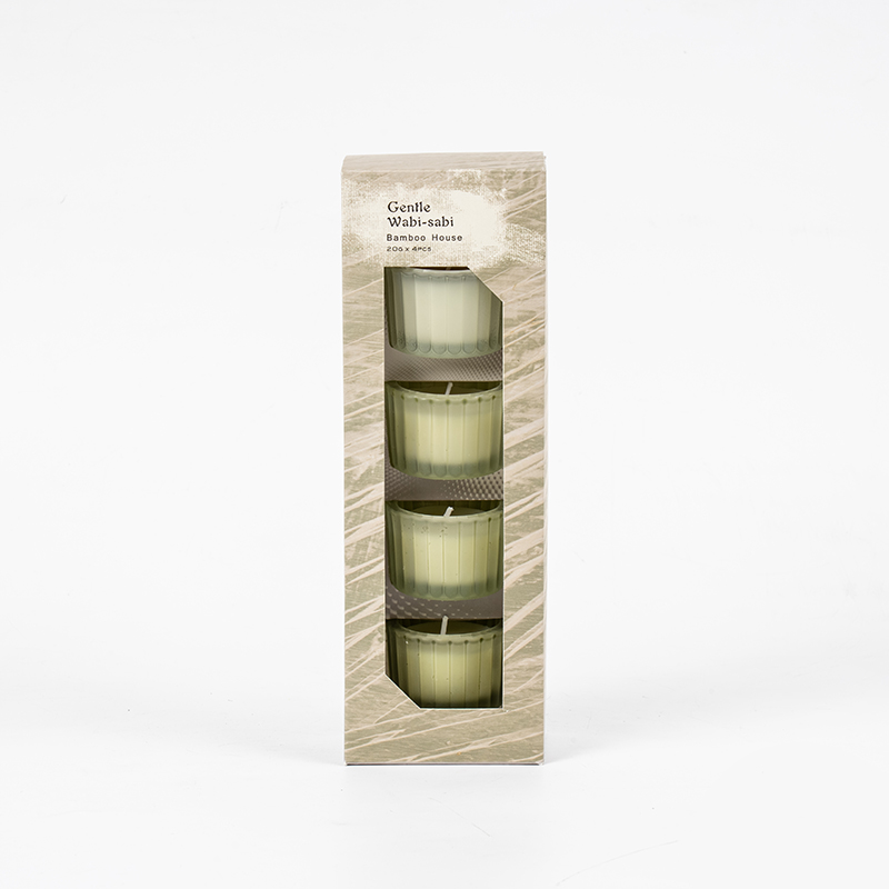 Conjunto de 4 copos para velas de vidro anões pequenos listrados verticais