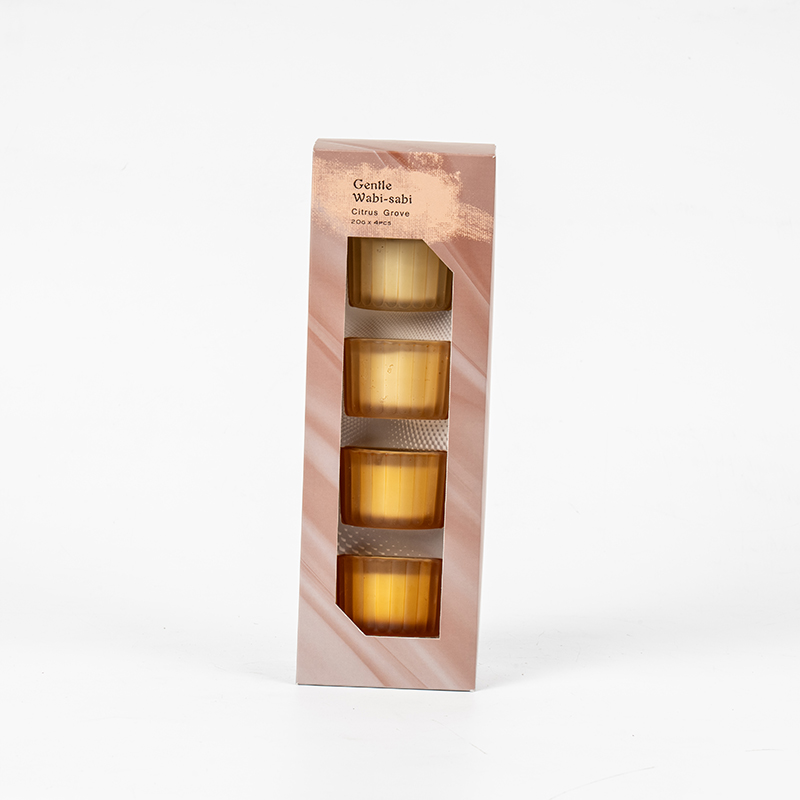 Conjunto de 4 copos para velas de vidro anões pequenos listrados verticais